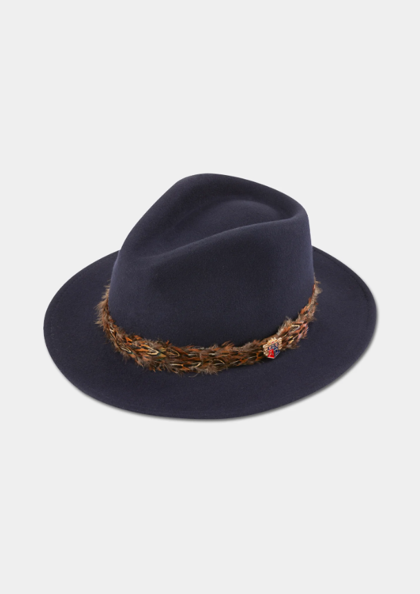 Alan Paine Richmond Felt Feather Band Hat - Navy