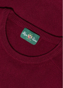 Alan Paine Sweater - Burgundy Dorset Lambswool Saddle Shoulder Crew Neck Sweater - Classic Fit