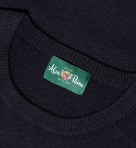 Alan Paine Sweater - Navy Dorset Lambswool Saddle Shoulder Crew Neck Sweater - Classic Fit